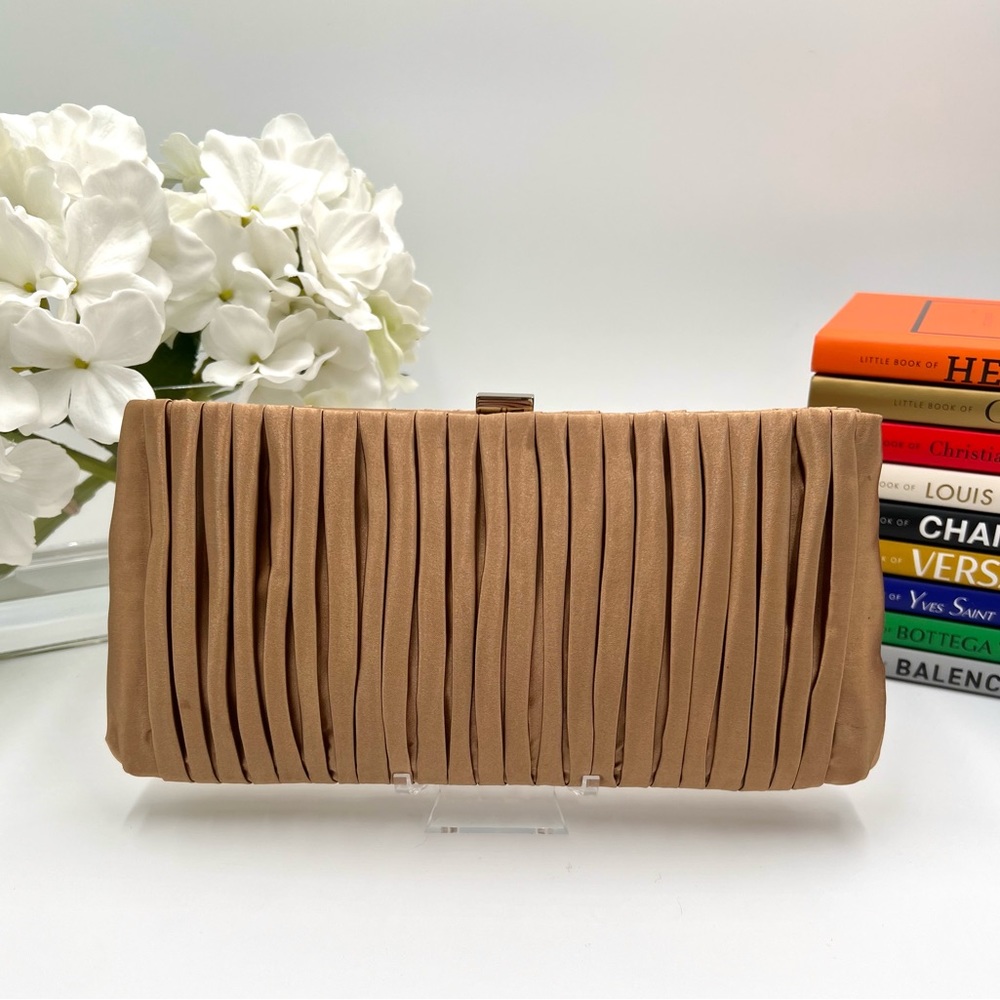 EUC J. Crew Caramel Pleated Satin Clutch